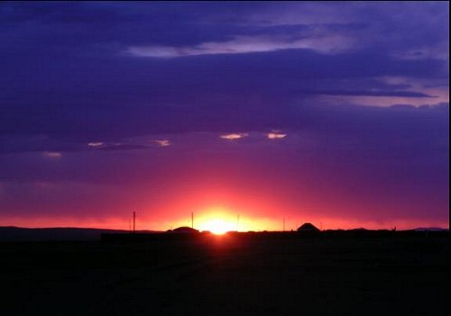 Mongolia sunset over grassland